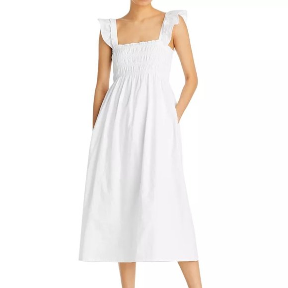 FRENCH CONNECTION Isla Organic Cotton Midi Dress In Linen White - Picture 1 of 7